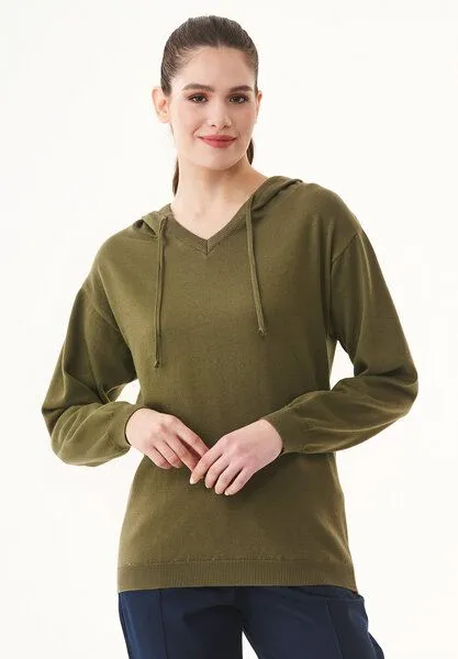ORGANICATION ORGANICATION Feinstrick-Hoodie aus Bio-Baumwolle, Khaki, – Produktbild 1 von 4