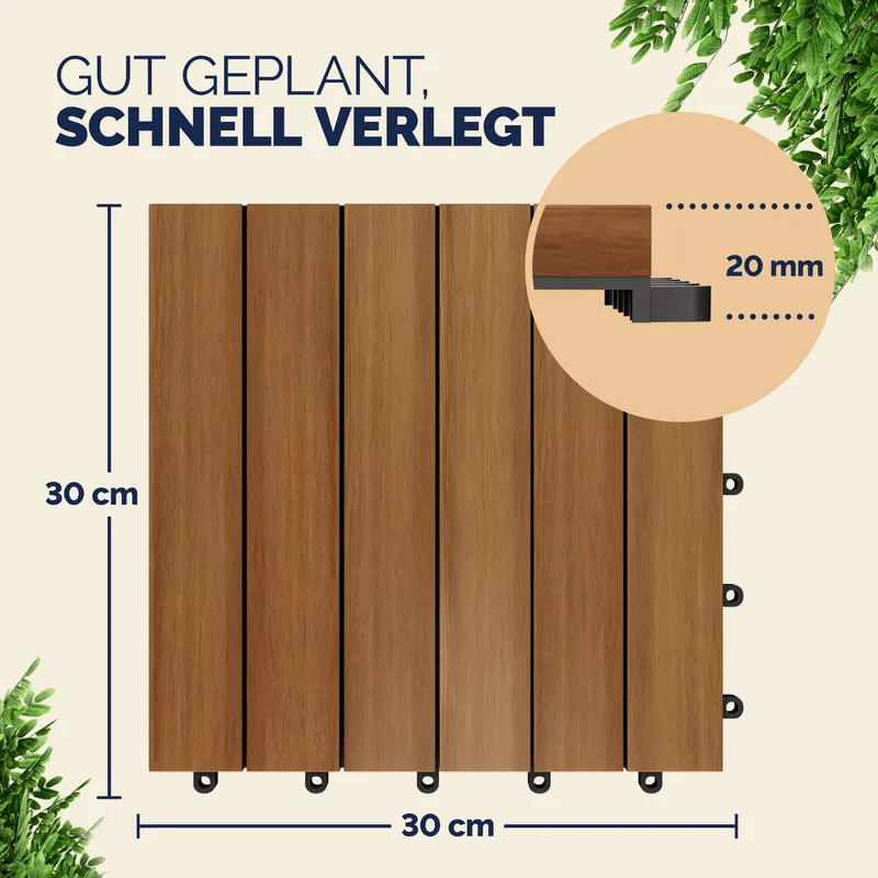 Casaria® Holzfliese Akazienholz FSC®-zertifiziert 33er-Set 30x30cm – Produktbild 2 von 2
