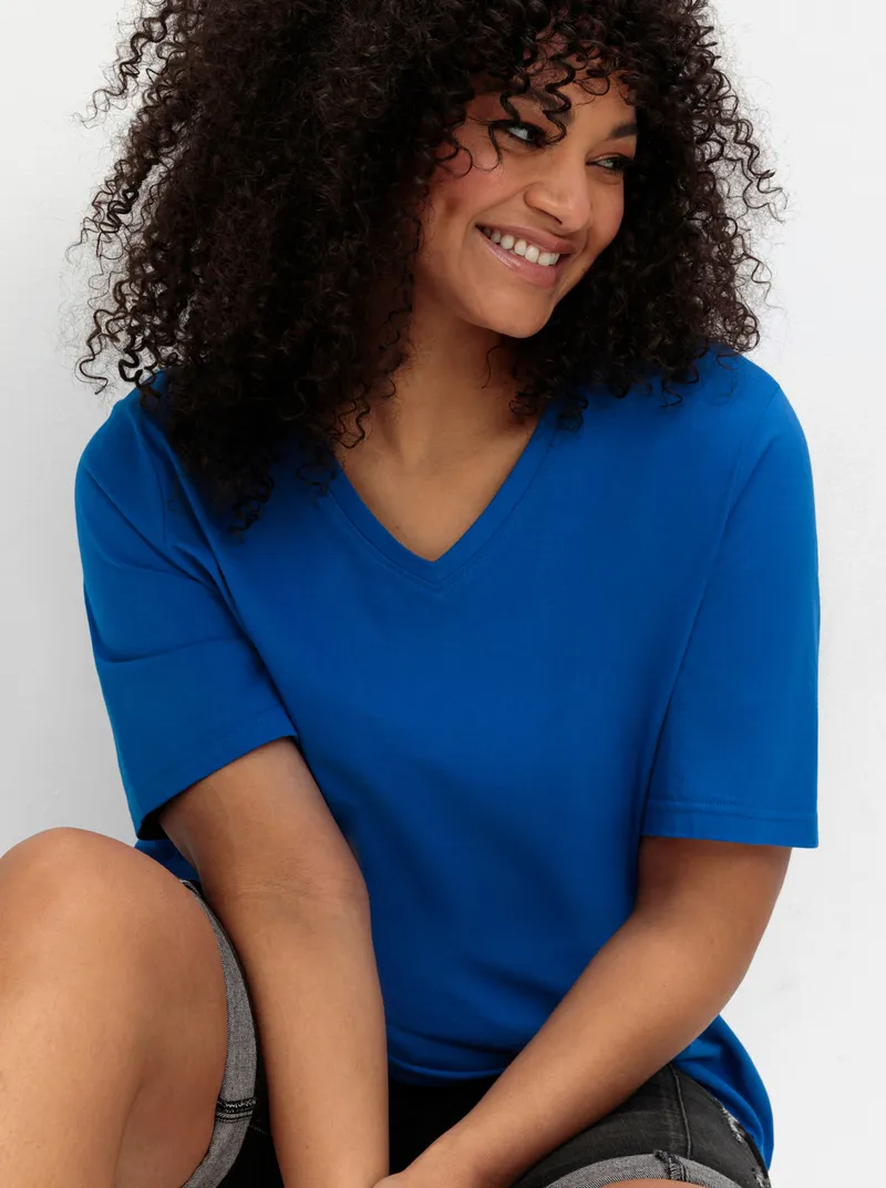sheego V-Shirt kobaltblau, Kobaltblau, – Produktbild 2 von 2