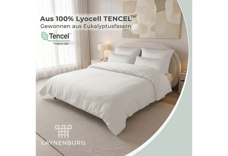 Laynenburg Bettwäsche Eukalyptus aus 100% Tencel Lyocell ab Gr. 135x200, kühlende, atmungsaktive Sommer-Bettwäsche mit Reißverschluss, Beige, – Produktbild 2 von 5