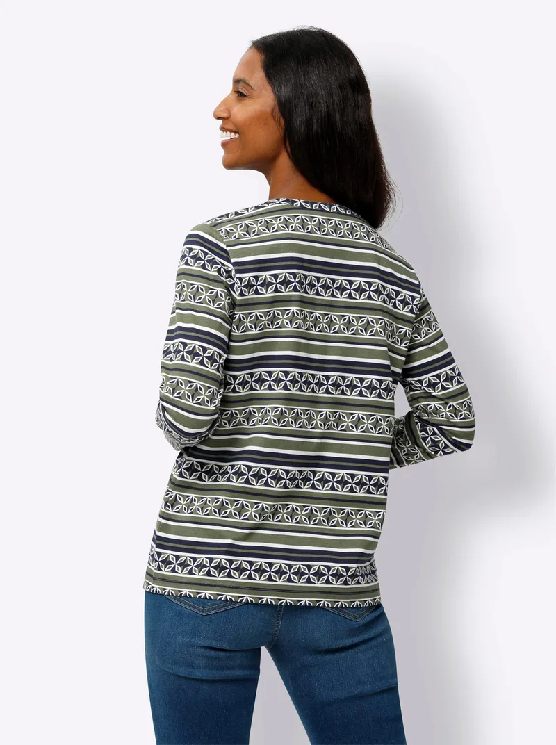heine Langarmshirt khaki-marine-bedruckt, Khaki-marine-bedruckt, – Produktbild 2 von 2