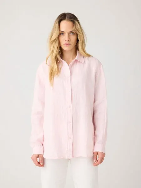 KnowledgeCotton Apparel KnowledgeCotton Apparel Lockeres Leinenhemd mit langen Ärmeln - Bio-Leinen GOTS/Vegan, Rosa (pale-lilac), – Produktbild 1 von 4