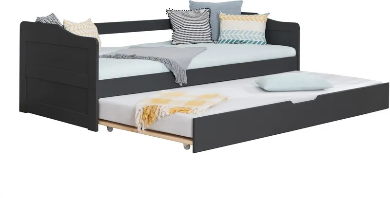 TICAA TICAA Funktionsbett Melinda, Daybett, Jugendbett, 2 Schlafplätze, Schublade auf Rollen, FSC®-zertifizierte Kiefer, 2 Rollroste, Massivholz, Grau, – Produktbild 3 von 5