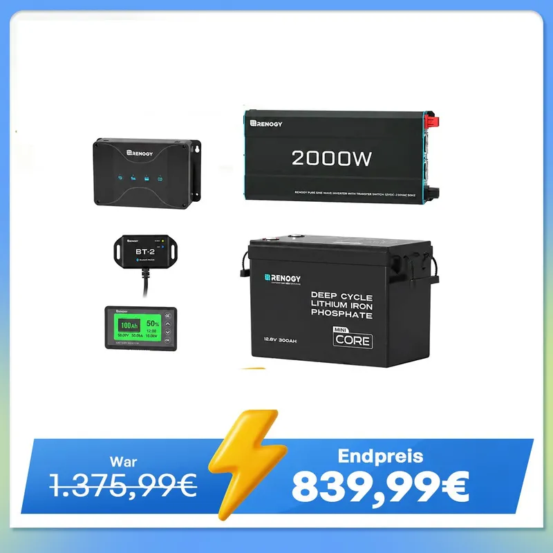 Renogy DE 3,84 kWh Wohnmobil Power Solaranlage| 2000W Wechselrichter, 50A BatterladegerĂ€t - inkl. 0% MwSt. / đ„ ohne Solarmodul-Wochenende Blitzangebot â Produktbild 1 von 2