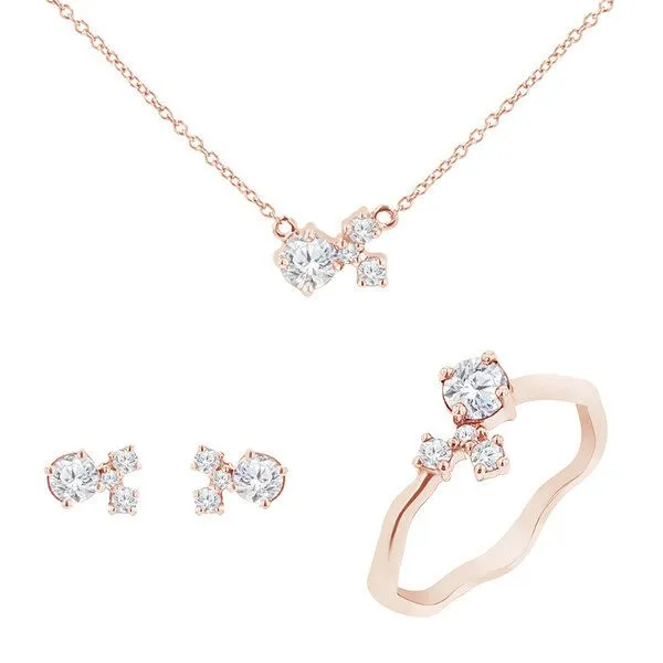 Eppi Eppi Cluster Schmuckset mit Moissaniten und Lab Grown Diamanten Halli, Rosa, – Produktbild 1 von 4