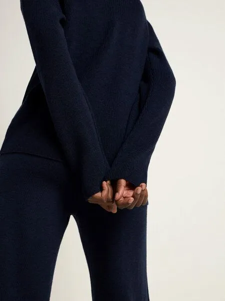 LANIUS LANIUS Pullover mit V-Ausschnitt aus Bio-Merinowolle, Midnight melange, – Produktbild 4 von 4