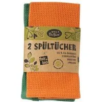 weltPartner weltPartner 2er-Set Spültücher fair + aus Bio-Baumwolle, 30x30 cm, Orange-grün, – Produktbild 1 von 1