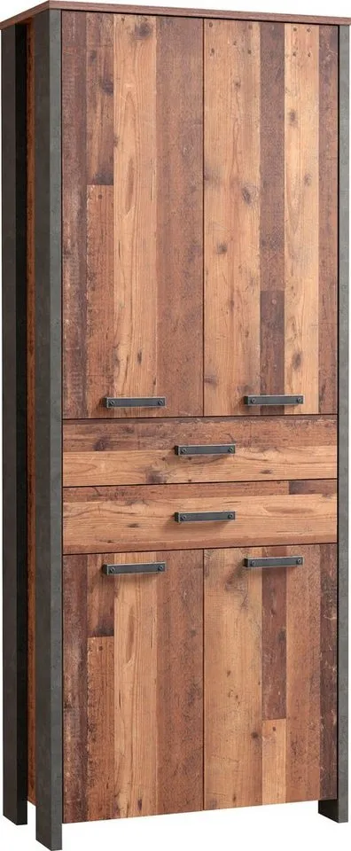 FORTE Aktenschrank Clif Mehrzweckschrank im Industriestil, Breite 86 cm x Höhe 220 cm, Braun|grau, – Produktbild 3 von 5