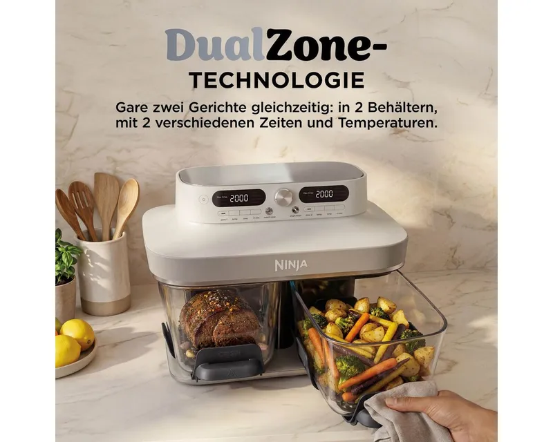 Ninja Ninja Heißluftfritteuse DD102EUIV2 Ninja CRISPi DualZone Glas-Air-Fryer mit 8 Funktionen – Weiß, 2860 W, Weiß, – Produktbild 1 von 5