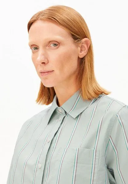 ARMEDANGELS ARMEDANGELS STRIPE LOOSE Damen Bluse aus Bio-Baumwolle, Foam-pool green, – Produktbild 3 von 4