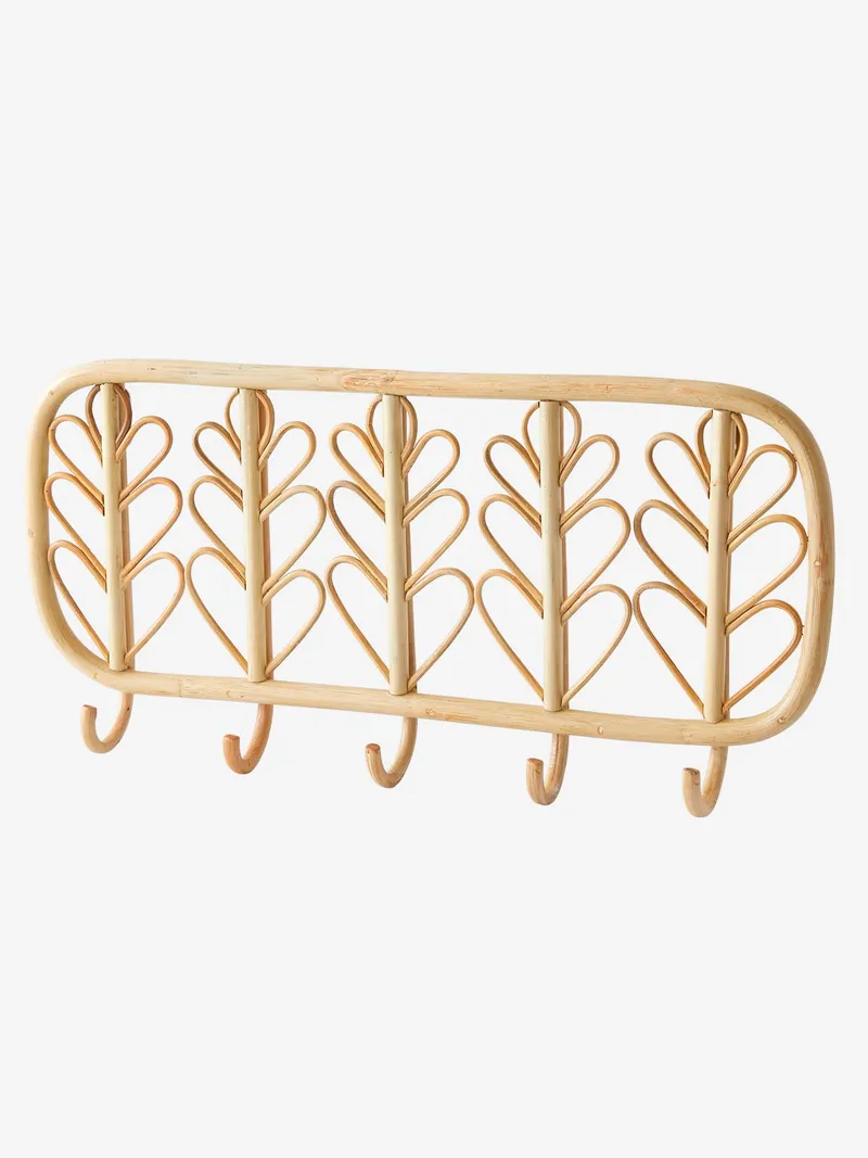 Vertbaudet Wandgarderobe mit Rattan BOHO mit 5 Kleiderhaken, Braun/blumenform, – Produktbild 1 von 4