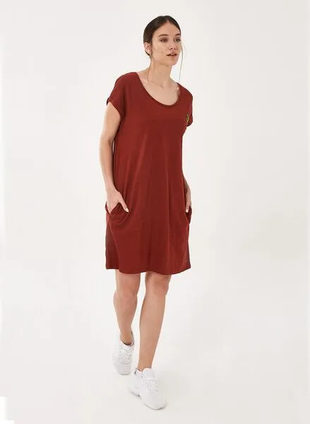 ORGANICATION ORGANICATION Slub-Jersey-Kleid aus Bio-Baumwolle mit Stickerei, Hot chocolate, – Produktbild 2 von 4