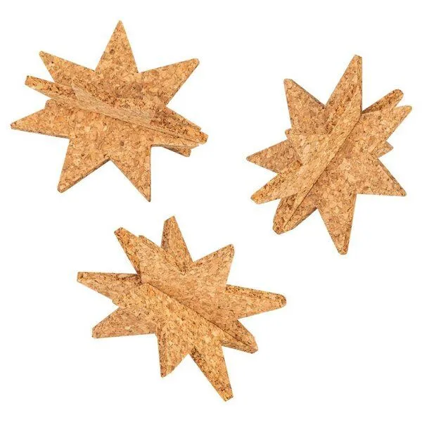 Kork-Deko Kork-Deko 3 Korksterne – nachhaltige Weihnachtsdeko aus Naturkork zum Basteln & Dekorieren – Produktbild 1 von 3
