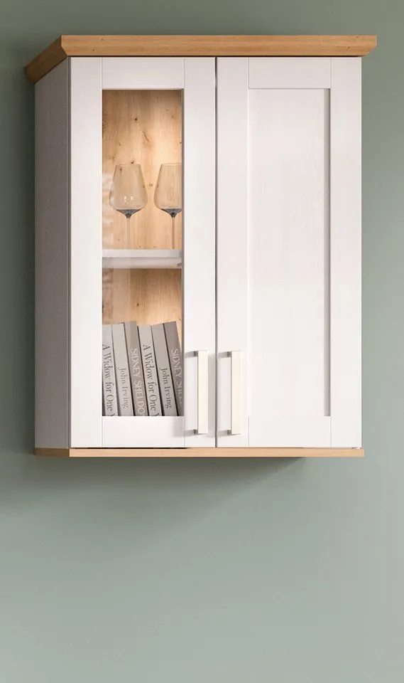 Inn.Furn Standvitrine Mirano (Kommode in weiß Lärche mit Eiche Artisan, 64 x 88 cm) stehend oder Wandmontage, Weiß, – Produktbild 5 von 5