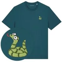 LIGARTI Besticktes T-Shirt – Schorsch die Schlange – LIGARTI Tiermanufaktur, Petrol, – Produktbild 1 von 1