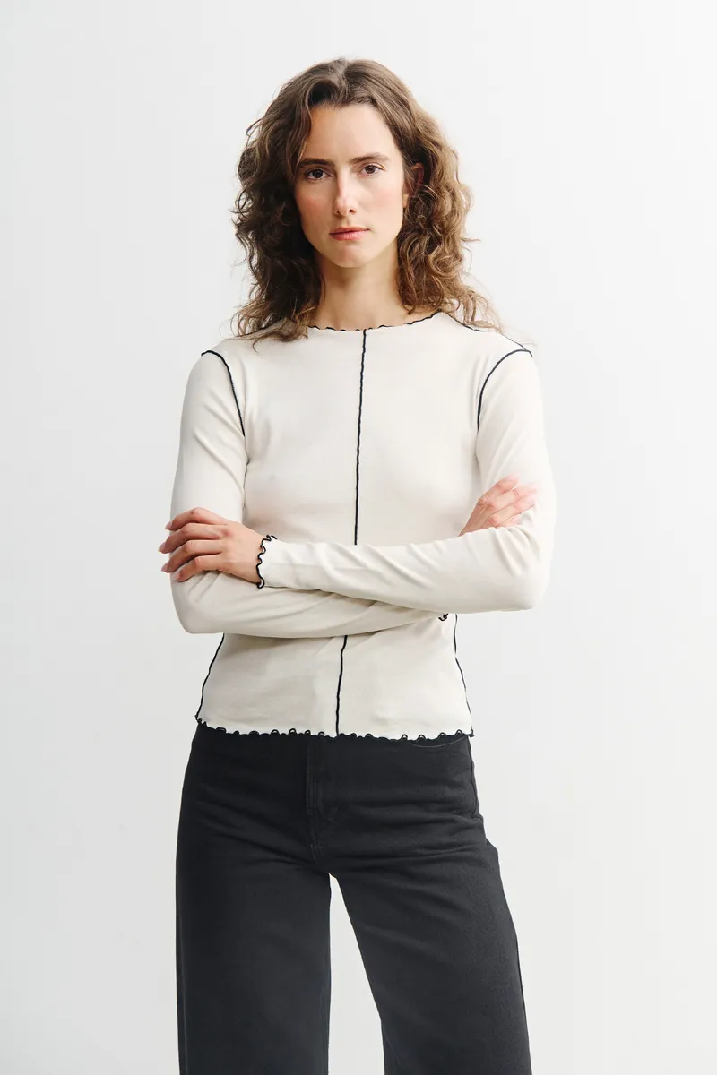 Rotholz Rotholz Damen vegan Weißes Langarmshirt Mit Biesen, Weiß, – Produktbild 2 von 2