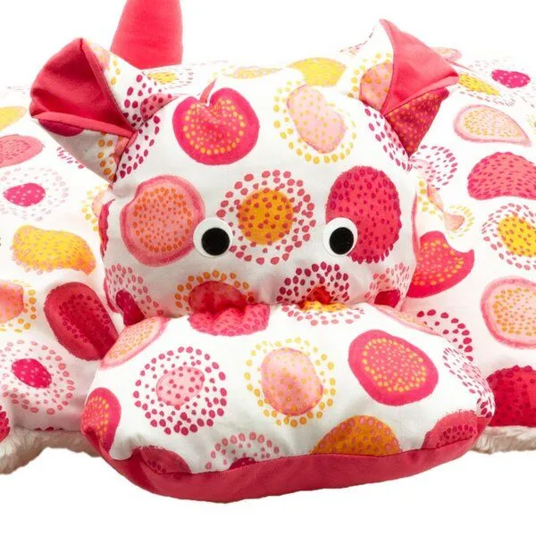 Flosinn Flosinn Kuscheltierkissen Nilpferd mit Teddyplüsch aus Baumwolle mit Schurwollfüllung, Rot orange aprikot, – Produktbild 4 von 6