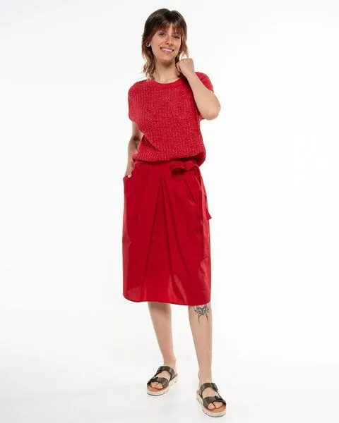 Alma & Lovis Alma & Lovis Elegant-sportiver Midi-Rock aus Organic Cotton | Popeline Skirt, Tango (rot), – Produktbild 2 von 4