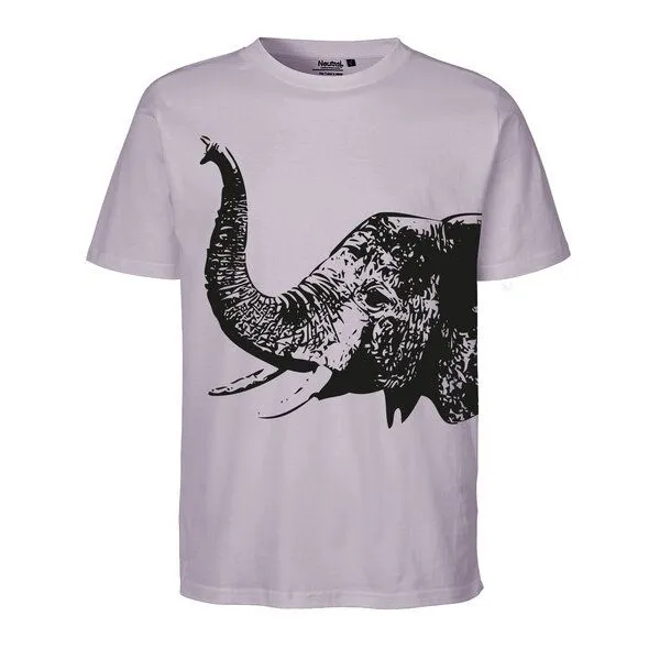 HANDGEDRUCKT HANDGEDRUCKT "Elefant" Unisex T-Shirt aus reiner Baumwolle (kbA), Dusty purple, – Produktbild 1 von 2