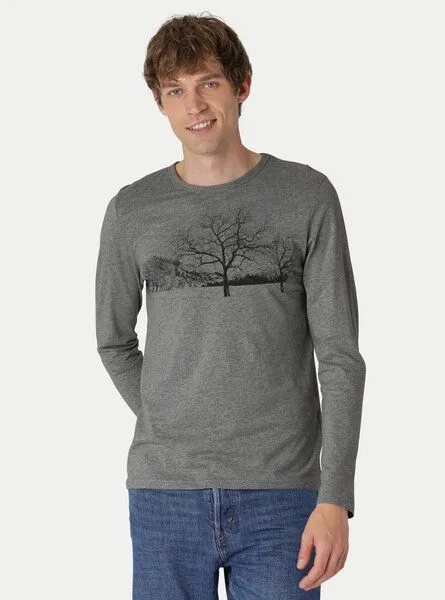 Peaces.bio - handbedruckte Biomode Peaces.bio - handbedruckte Biomode Herren Langarmshirt Landscape, Dunkelgrau, – Produktbild 2 von 2
