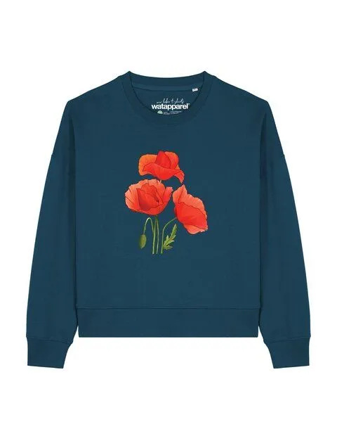 watapparel watapparel Sweatshirt Frauen Poppy Flowers, Deep teal, – Produktbild 1 von 2