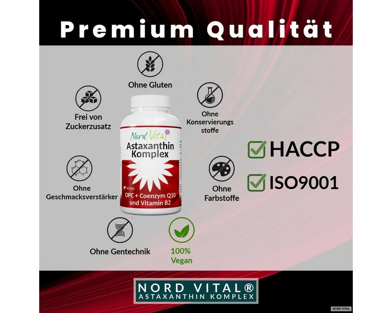 Nord Vital Astaxanthin 12mg Complex with Q10 & OPC. Vegan. Kapseln, 44 g – Produktbild 5 von 5
