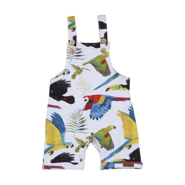 Walkiddy Latzstrampler Weiß Bunte Papageien-Allover Bio-Baumwolle GOTS – Walkiddy – Produktbild 1 von 3