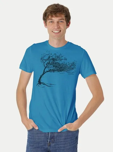 Peaces.bio - handbedruckte Biomode Peaces.bio - handbedruckte Biomode Bio-Herren-T-Shirt "Windy Tree", Türkis, – Produktbild 2 von 2