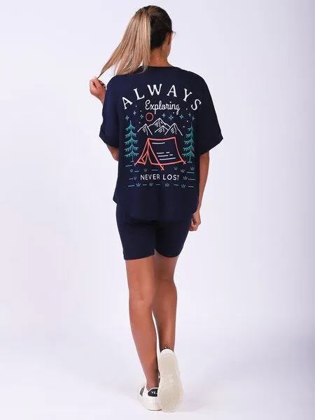 watapparel watapparel Oversize T-Shirt Frauen Always exploring never lost, French navy, – Produktbild 4 von 4