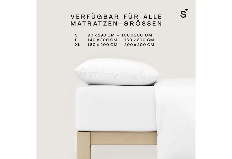 Schlafgut Schlafgut Spannbettlaken Basic Cotton Bettlaken, 160 g/m², 100% Baumwolle, Spannbetttuch, Jersey, Gummizug: rundum, (1 Stück), Spannbettlaken bis 20 cm Matratzenhöhe, bügelfrei und pflegeleicht, Weiß, – Produktbild 4 von 5
