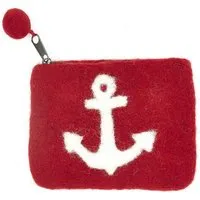 short'n'pietz short'n'pietz handgefilztes Täschchen mit eingefilztem Anker, Dunkelrot weiss, – Produktbild 1 von 2