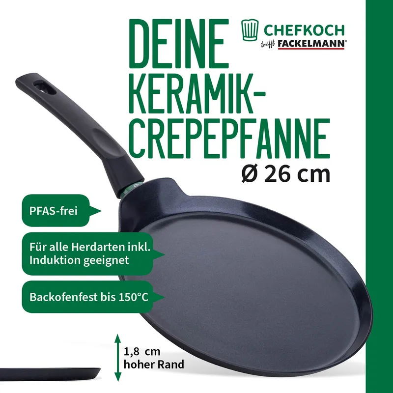Chefkoch trifft Fackelmann Chefkoch trifft Fackelmann Crêpepfanne Bielefeld, Keramik, antihaft, Ø26cm – Produktbild 3 von 3