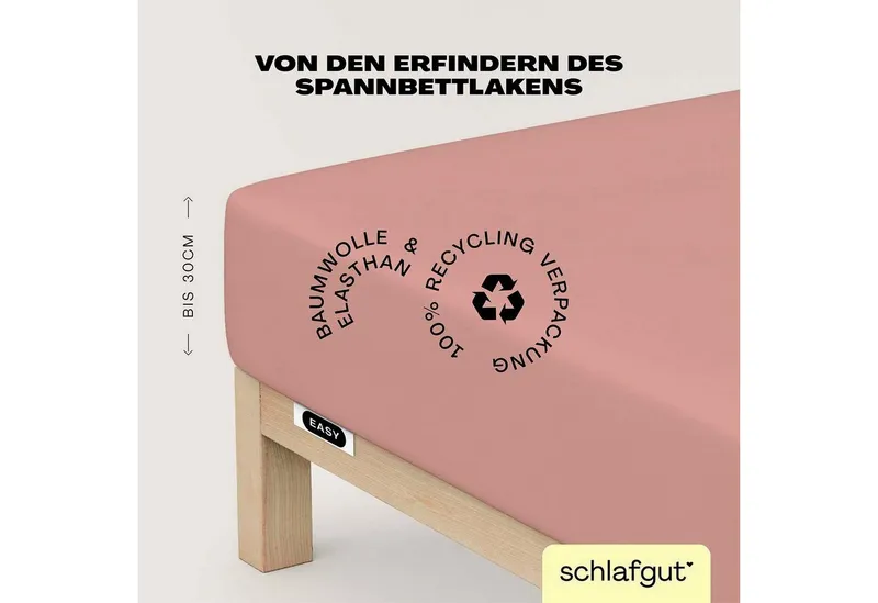 Schlafgut Schlafgut Spannbettlaken EASY JERSEY ELASTHAN Bettlaken, 170 g/m², 95% Baumwolle, 5% Elasthan, Jersey, Gummizug: rundum, (1 Stück), Spannbettlaken bis 30 cm Höhe, bügelfrei, pflegeleicht, perfekter Sitz, Rosa, – Produktbild 2 von 7