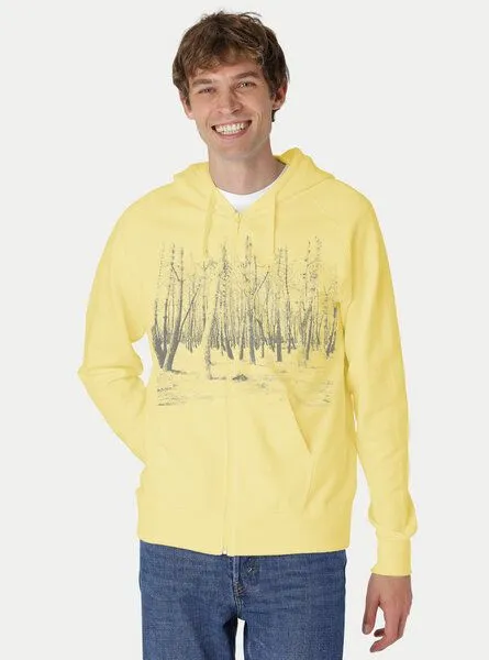 Peaces.bio - handbedruckte Biomode Peaces.bio - handbedruckte Biomode Herren Zip-Hoodie Woodland, Hellgelb, – Produktbild 2 von 2