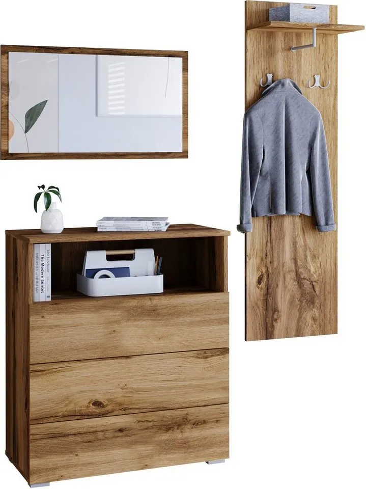 OTTO home Garderoben-Set PARIS/ TOKYO, (Komplett-Set, 3-St), Garderoben- Set Breite 140cm, hochkant oder quer montierbar Spiegel, Beige, – Produktbild 2 von 2