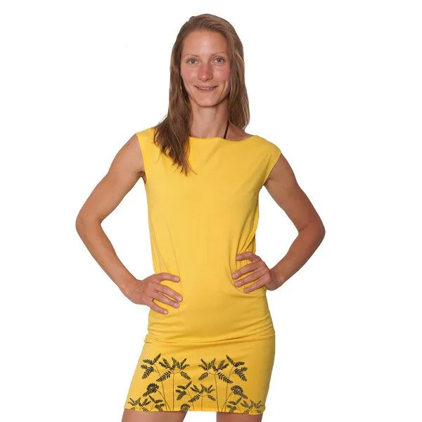 HANDGEDRUCKT HANDGEDRUCKT "Venushaar" Bio-Kleidchen, Maisgelb, – Produktbild 2 von 3