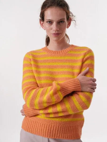 LANIUS LANIUS Streifenpullover aus Alpakawolle, Peach/neon yellow, – Produktbild 2 von 4