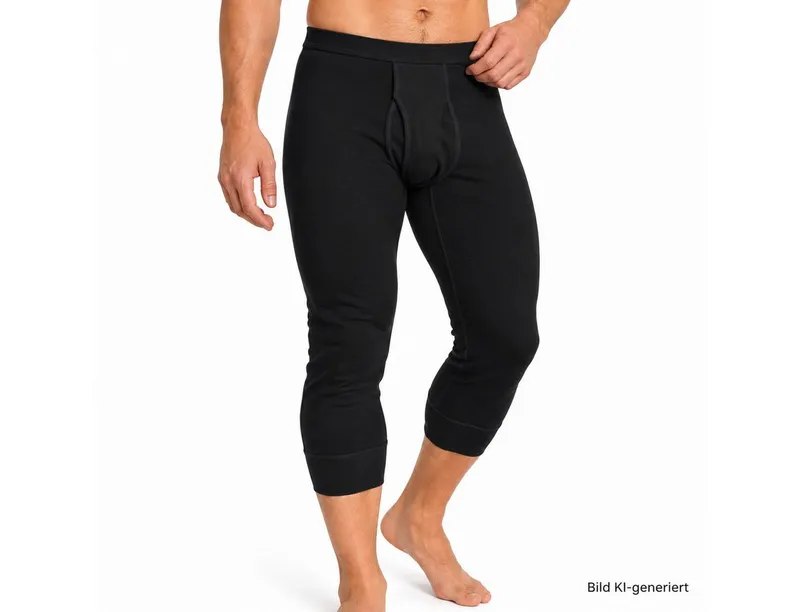 HERMKO Lange Unterhose 3440 mit Eingriff, Bio-Baumwolle, ¾ lang, wadenlang, Weichbund, Schwarz, – Produktbild 1 von 3