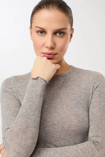 mandala mandala Crew Neck Wool Mix, Grey-melange (grau), – Produktbild 2 von 4