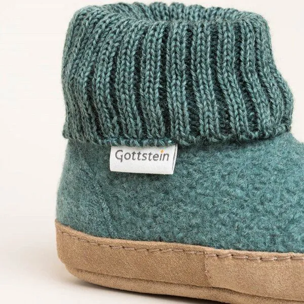 Gottstein Gottstein Kinder Hüttenschuh Alpine Boot LE - Aus reiner Bio-Schafwolle für Jungen & Mädchen mit Ledersohle, Dunkel-grün, – Produktbild 4 von 4