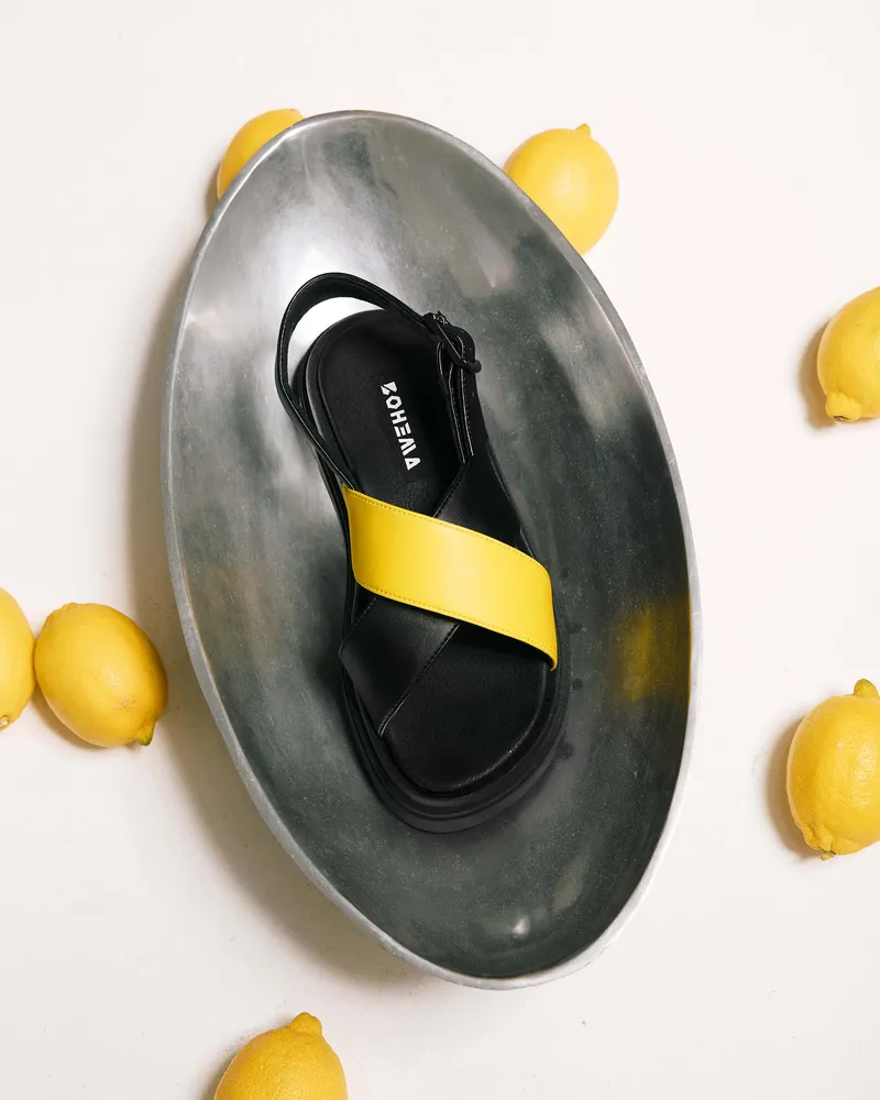 BOHEMA BOHEMA Damen vegan Sandalen Glare Lemon Schwarz/Gelb, Gelb, – Produktbild 1 von 2