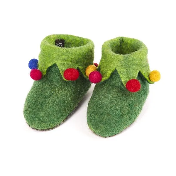 short'n'pietz short'n'pietz Hausschuhe Harlequin handgefilzt für Babies und Kinder, Grün, – Produktbild 1 von 1
