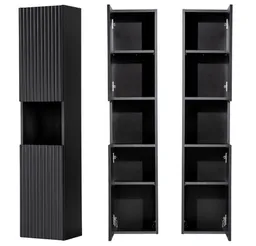 Lomadox Hochschrank NEWPORT-56-BLACK Badschrank 2-trg Regal schwarz gerillte Front grifflos – Produktbild 1 von 1