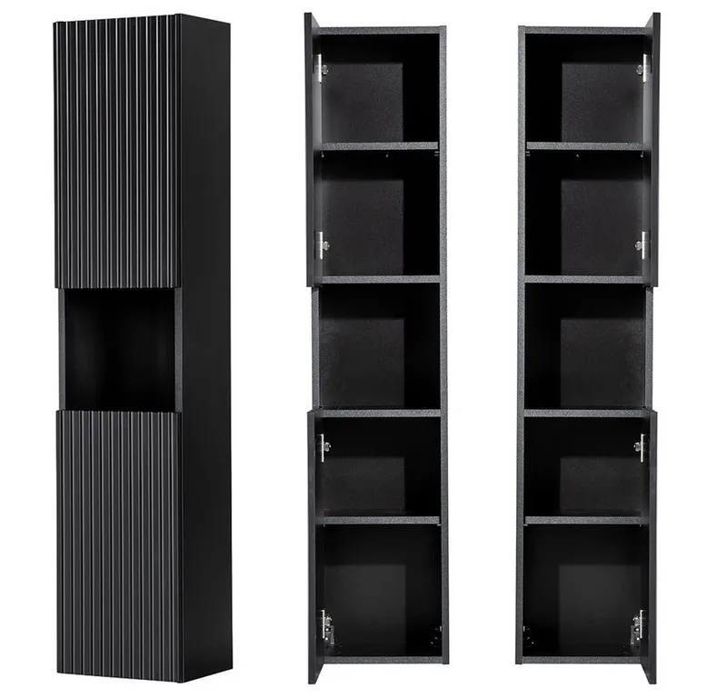 Lomadox Hochschrank NEWPORT-56-BLACK Badschrank 2-trg Regal schwarz gerillte Front grifflos, Schwarz, – Produktbild 1 von 3