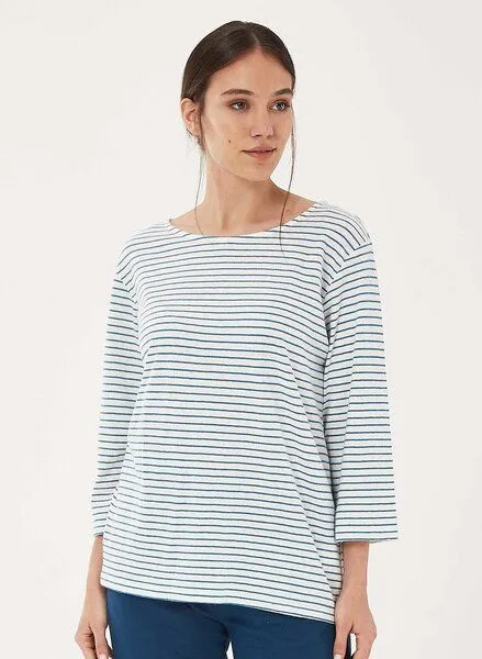 ORGANICATION ORGANICATION Longsleeve aus Bio-Baumwolle mit Leinen, White/ocean, – Produktbild 1 von 4