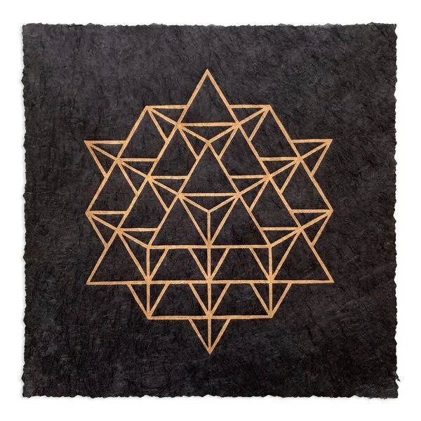 Veskor Cassiopeia Veskor Cassiopeia TETRAEDER 64 Heilige Geometrie Linoldruck | 22 × 22 cm | Kupfer auf Schwarz – Produktbild 1 von 4