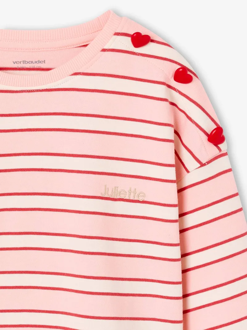 Vertbaudet Ringelshirt mit Herzknöpfen Mädchen bonbon, Bonbon rosa, – Produktbild 3 von 3