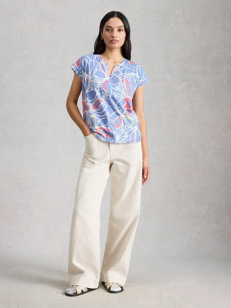 White Stuff T-Shirt Nelly mit Keilausschnitt - 46, Blaugrün print, – Produktbild 2 von 4