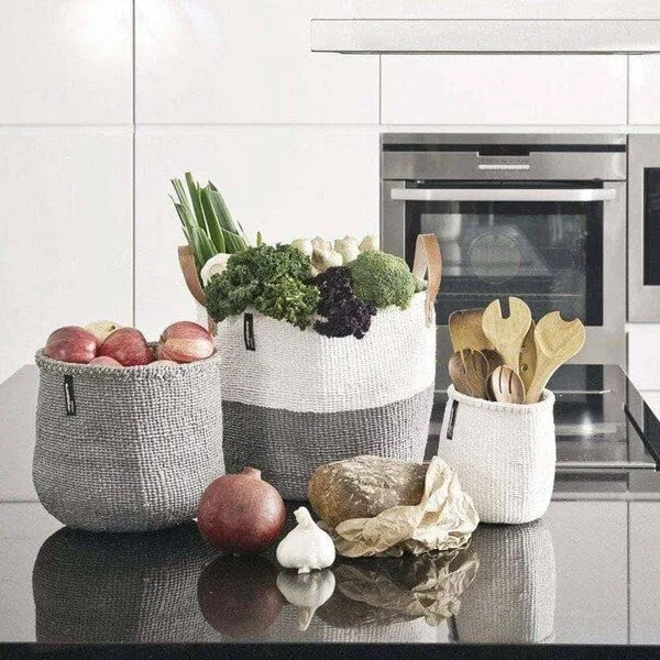 Mifuko Mifuko KIONDO Körbe M - 3in1 Sisal Tragetasche, Aufbewahrungs- & Pflanzkorb, Grau, – Produktbild 2 von 4