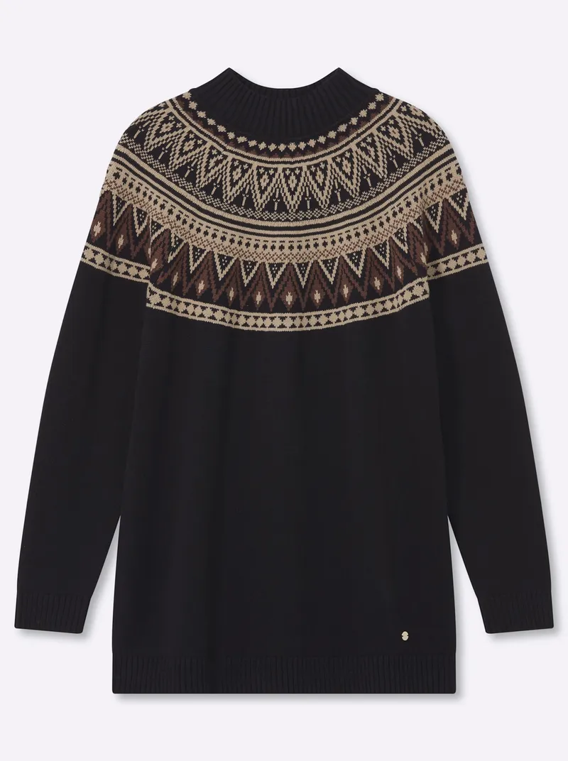sheego Jacquardpullover, Schwarz-beige-gemustert, – Produktbild 1 von 2